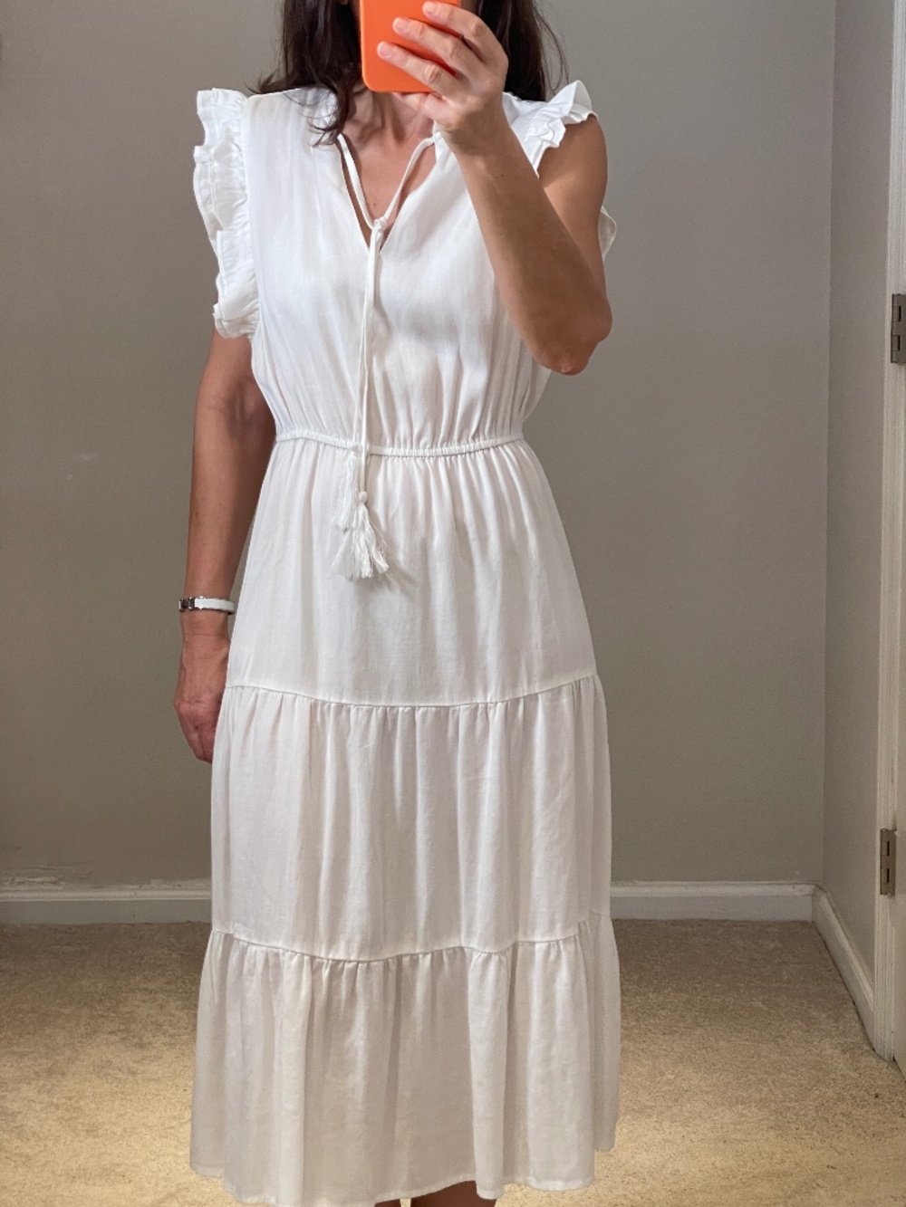 Saks Fifth Ave ruffled Midi white dress women S